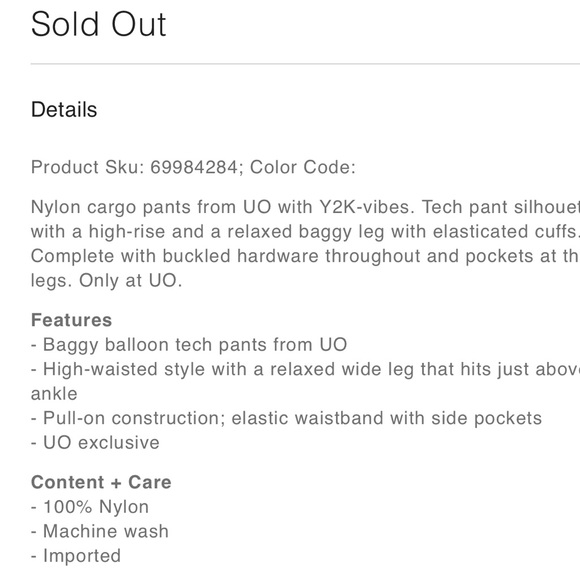 UO Jana 2023 Nylon Ballon Pants Sz Small , NIP BRAND NEW SOLD OUT 💕 - Picture 10 of 11